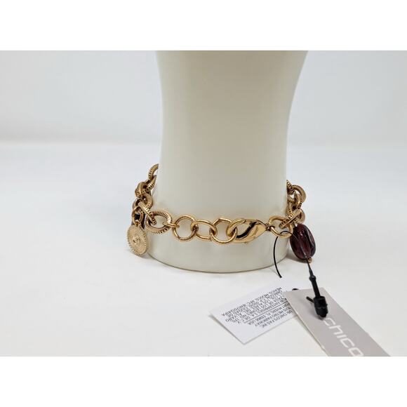 Chico's Charm Bracelet Gold Tone Chain Link Mixed Tone 8" New - Picture 2 of 7